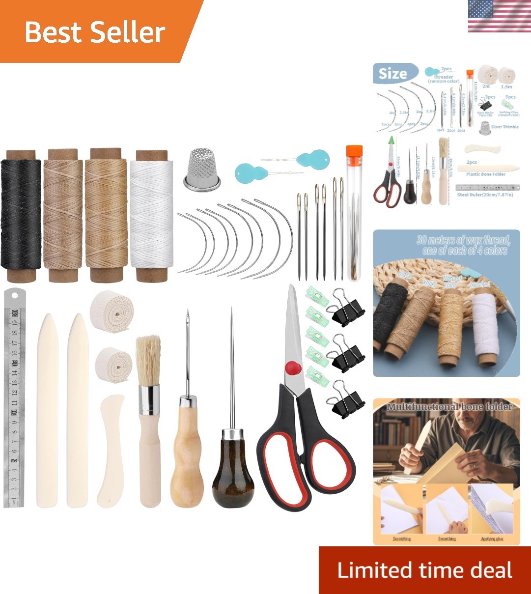 41-Piece Premier Bookbinding Kit with Waxed Thread &  Bone Folder