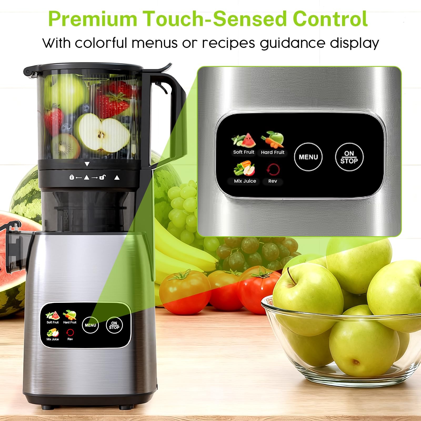 Juicer Machines, 5.4" Extra Large Feed Chute Cold Press Juicer, Juice Maker E...
