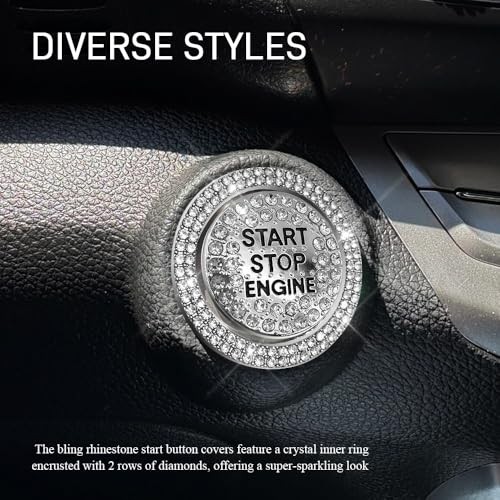 Bling Car Push Start Button Covers, Sparkling Rhinestone Switch Knob White