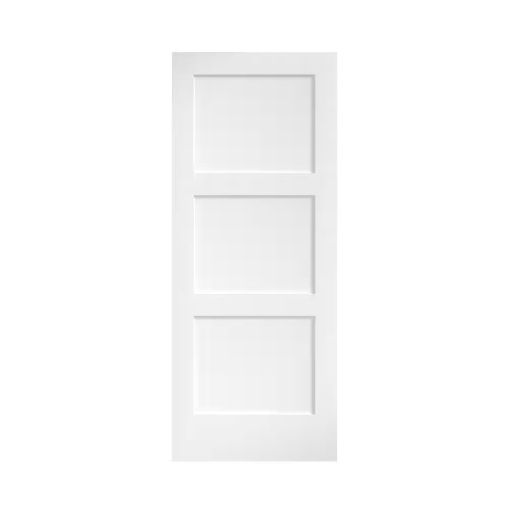 32 In. X 80 In. X 1-3/8 In. Shaker White Primed 3-Panel Equal Solid Core Wood In