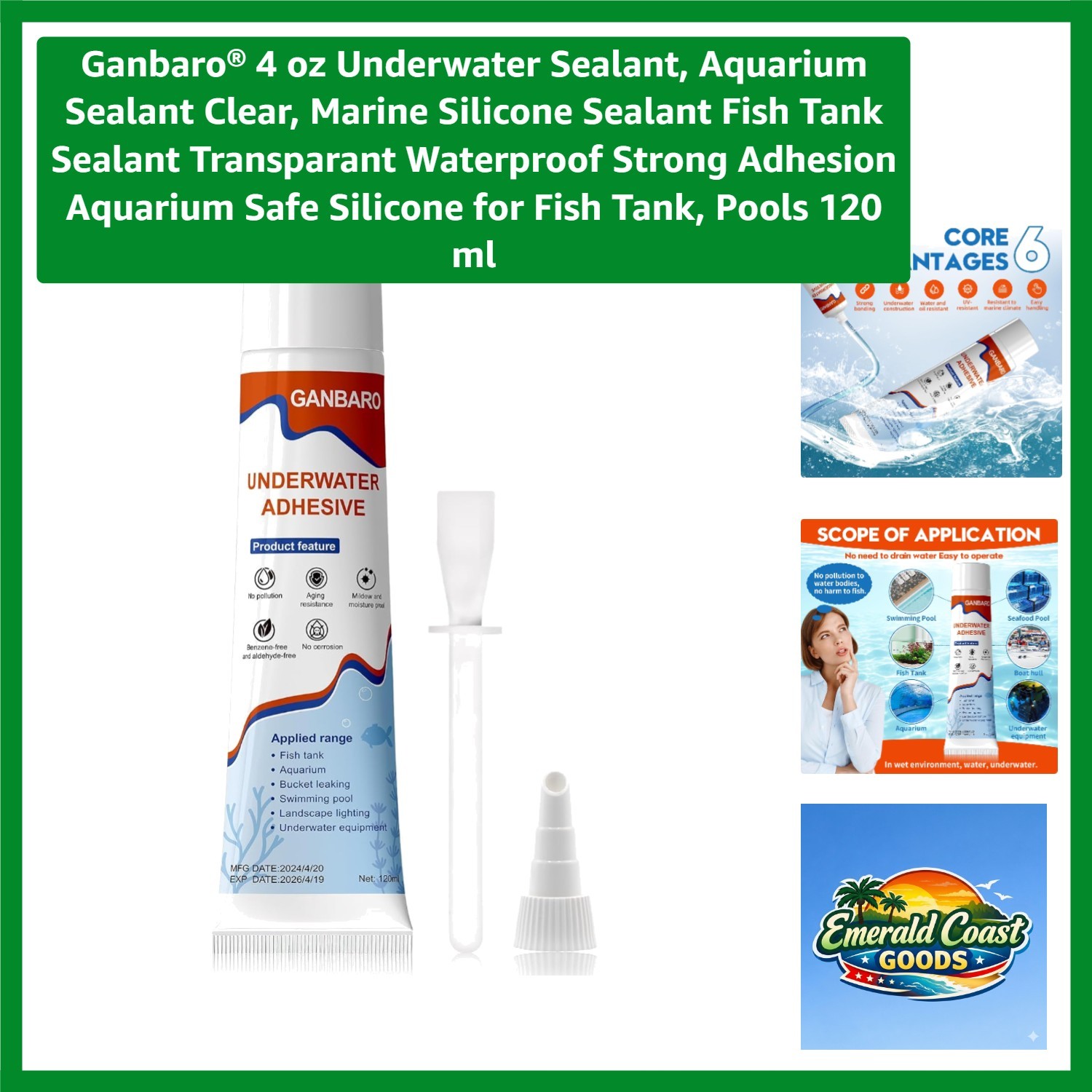 4 oz Underwater Sealant, Aquarium Sealant Clear, Marine Silicone Sealant Fish...