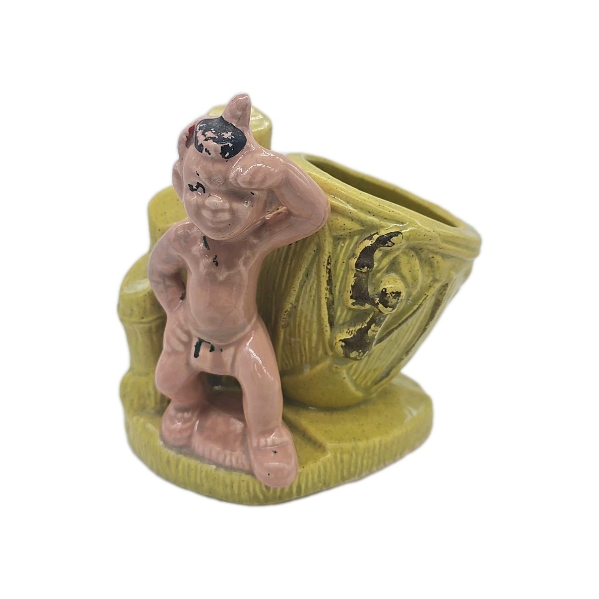 Hollywood Ceramics California Vintage Indian Drum Planter 5.5"