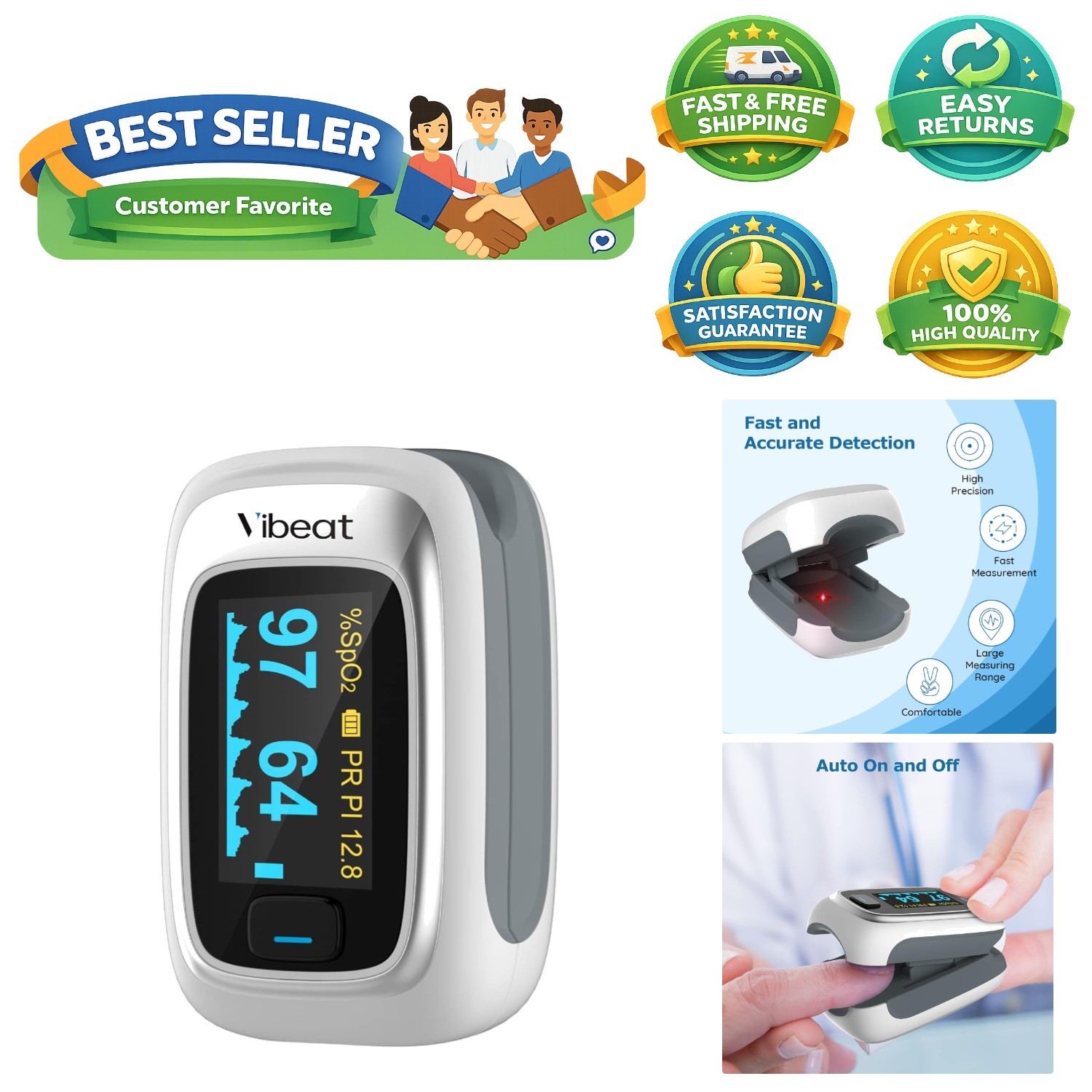 Fingertip O2 Monitor with OLED Display - Instant Blood Oxygen Saturation Checker