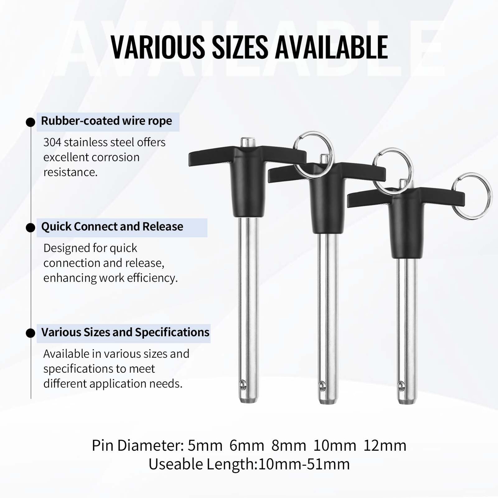 VXCICC 2 Pack T Handle Quick Release Pin 3/8 Inch Diameter,304 Stainless Stee...