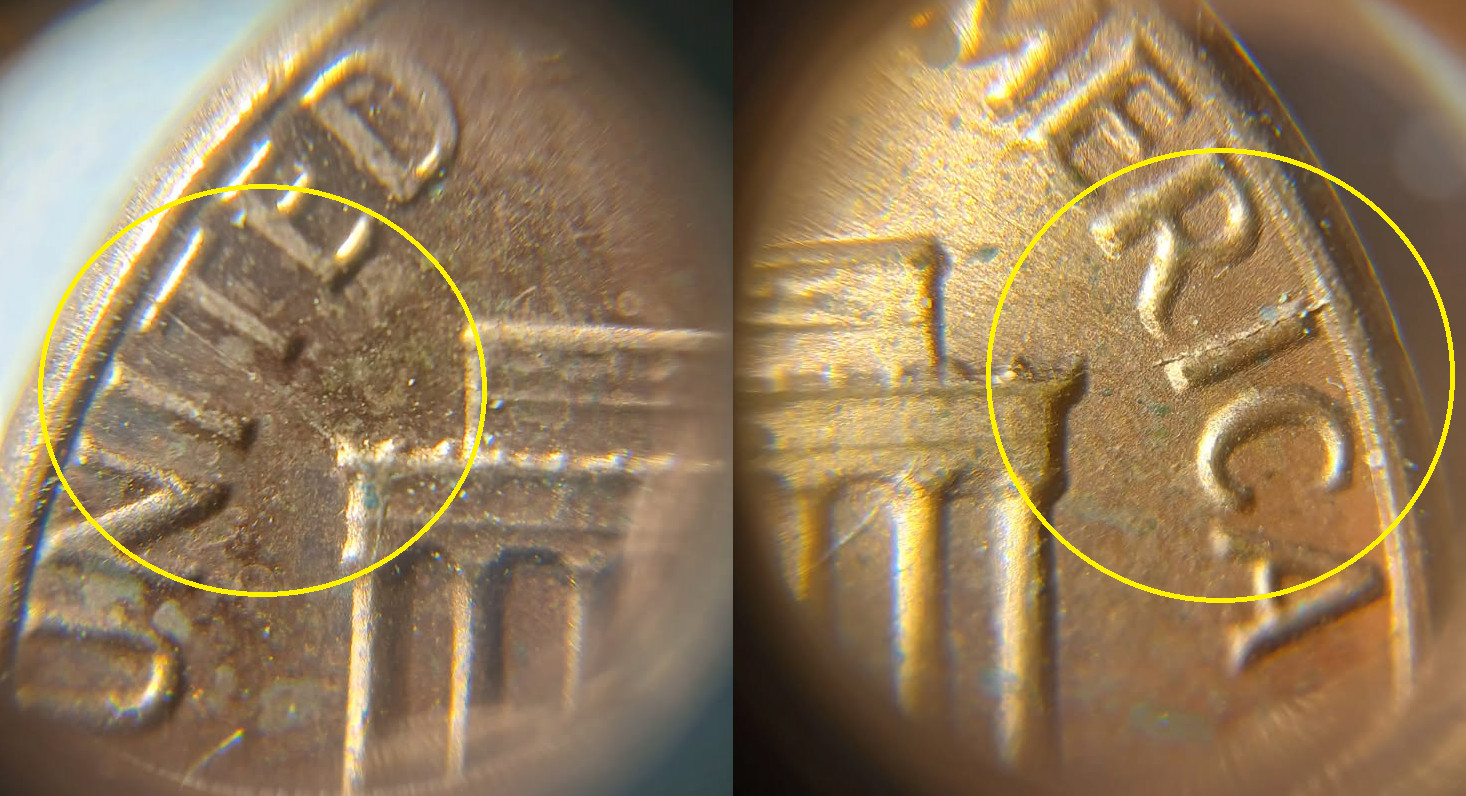 ERROR Die Breaks 1982 Small Date Lincoln Memorial Penny CIRCULATED Philadelphia
