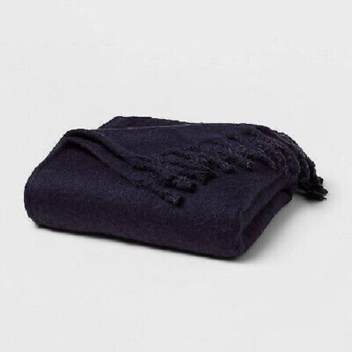 Threshold Navy Blue Faux Mohair End-of-Bed Throw  60" x 80"