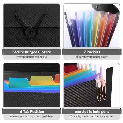 SKYDUE Accordion File Organizer 7 Pockets Black