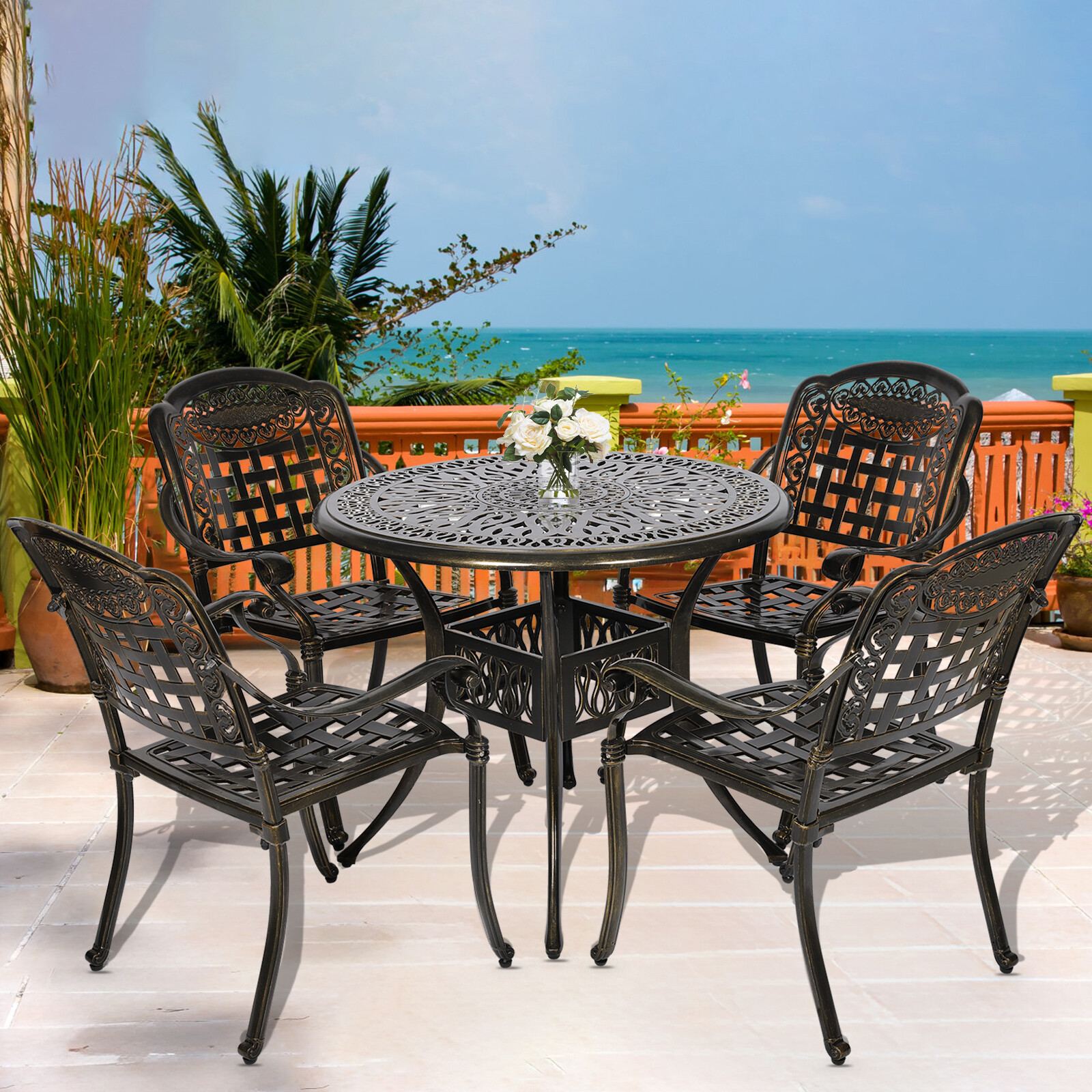 5 Piece Patio Dining Set, Cast Aluminum Dining Table Set, Patio Furniture Set