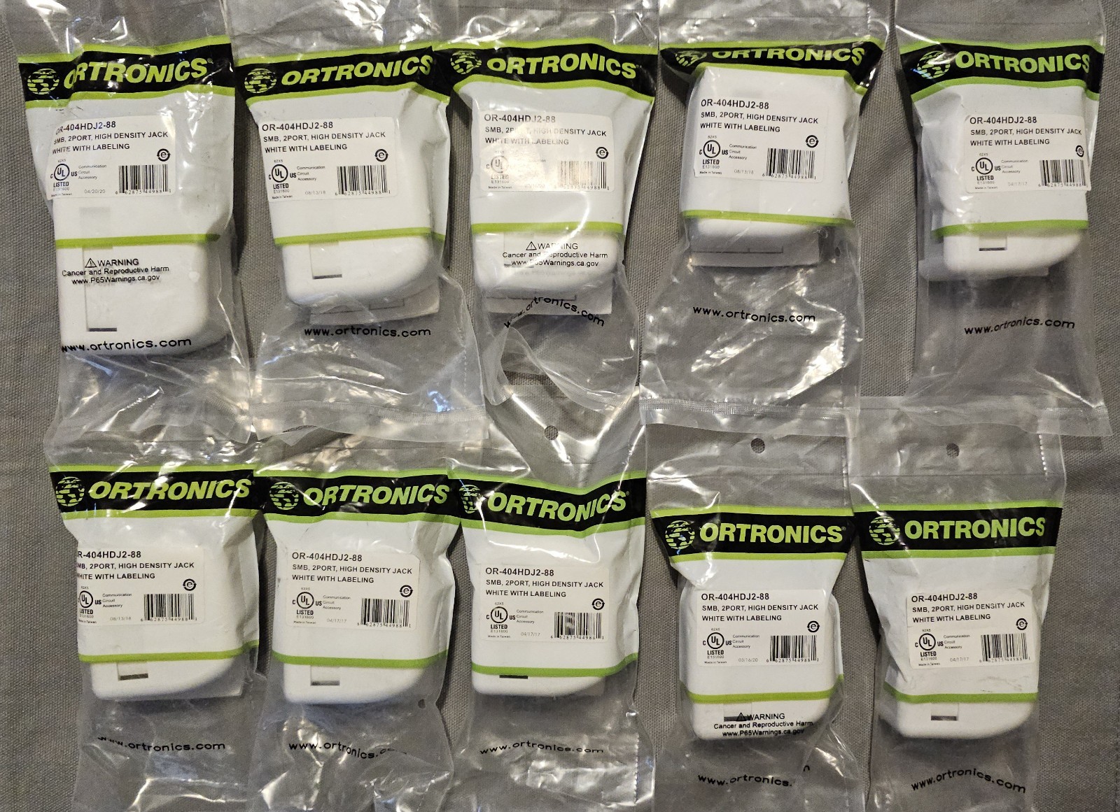 Lot Of 10 Ortronics OR-404HDJ2 SMB 2port High Density Jack Fog White