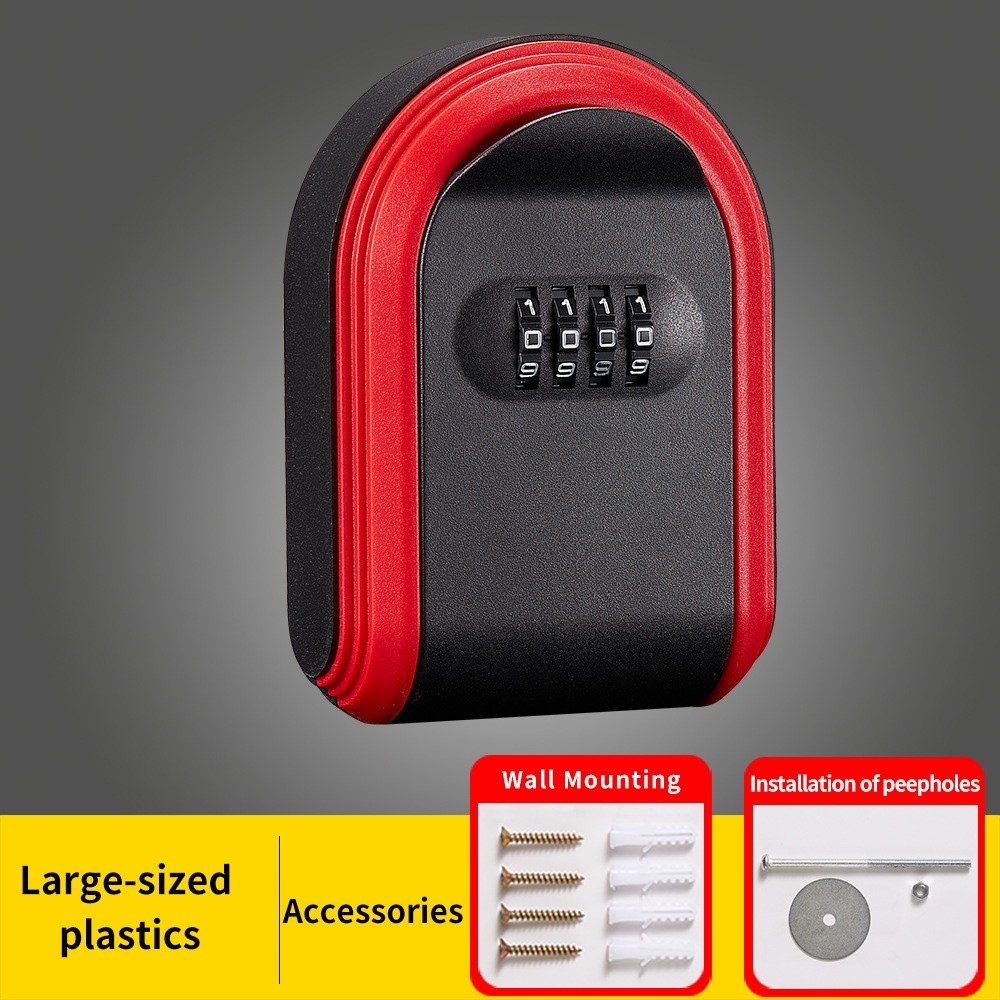 Red ABS Plastic 4 Digit Combination Lock Box Wall Mount Key Storage Safe Box