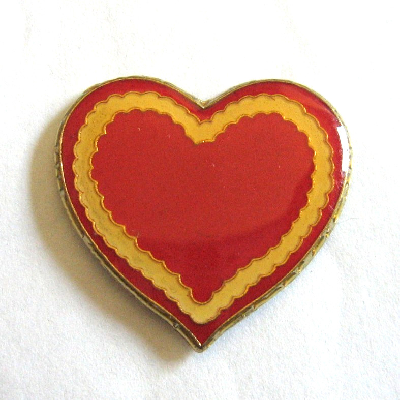 Enamel Red Heart Lapel Pin Metal Gold Outline Valentine