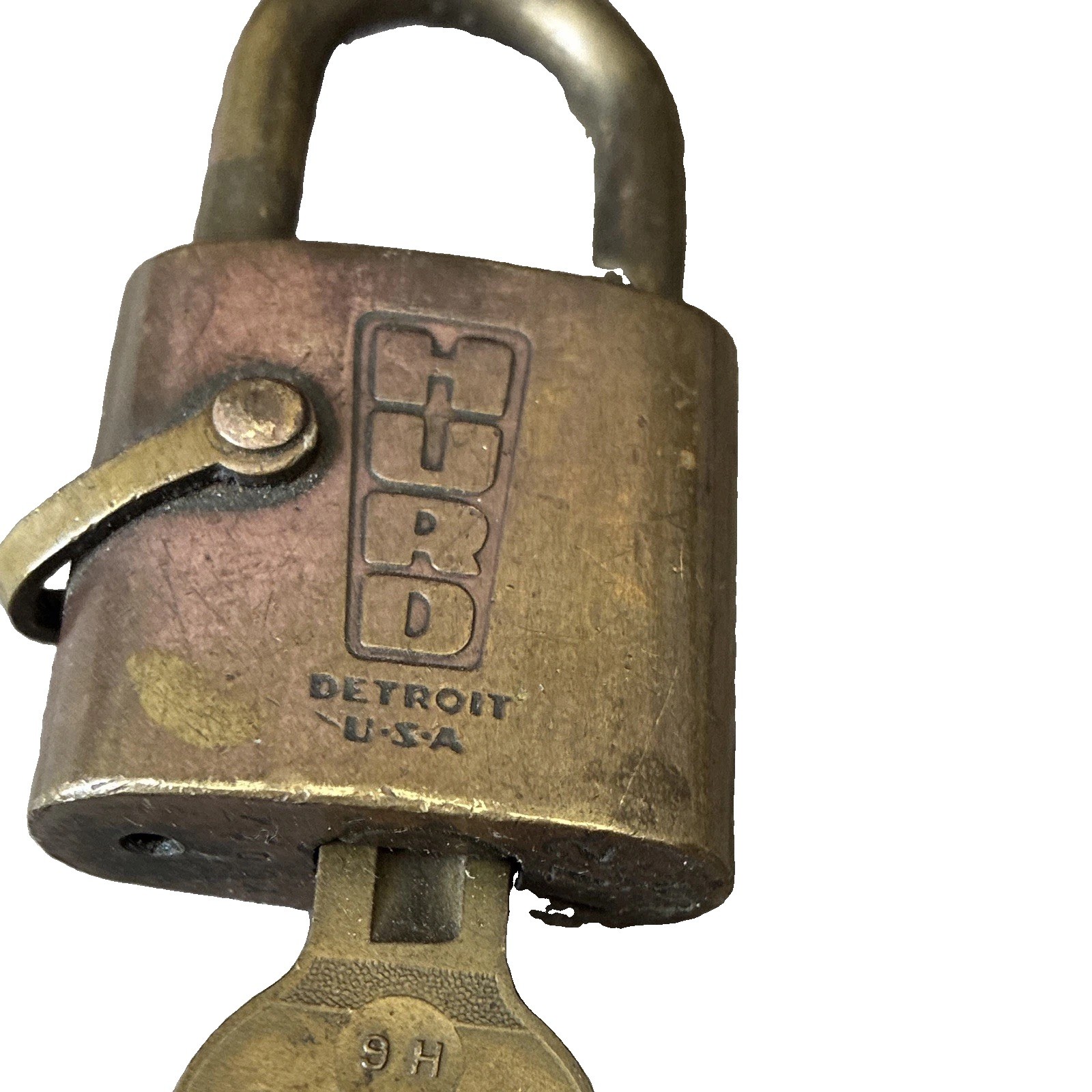 Hurd Detroit USA USN Brass Keyed Padlock w/ Key, Diff Key 5-Pin, 9H