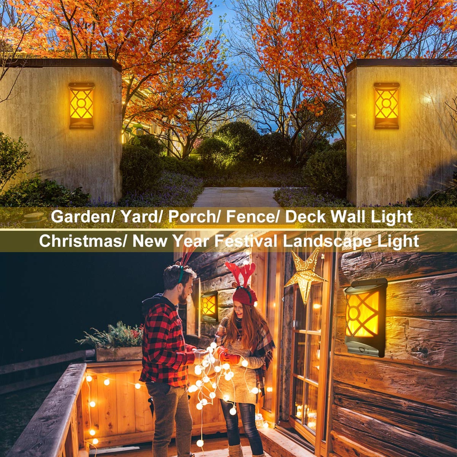 Solar Flame Lights Outdoor, Flickering Flames Solar Wall Light, Fire Effect 6...