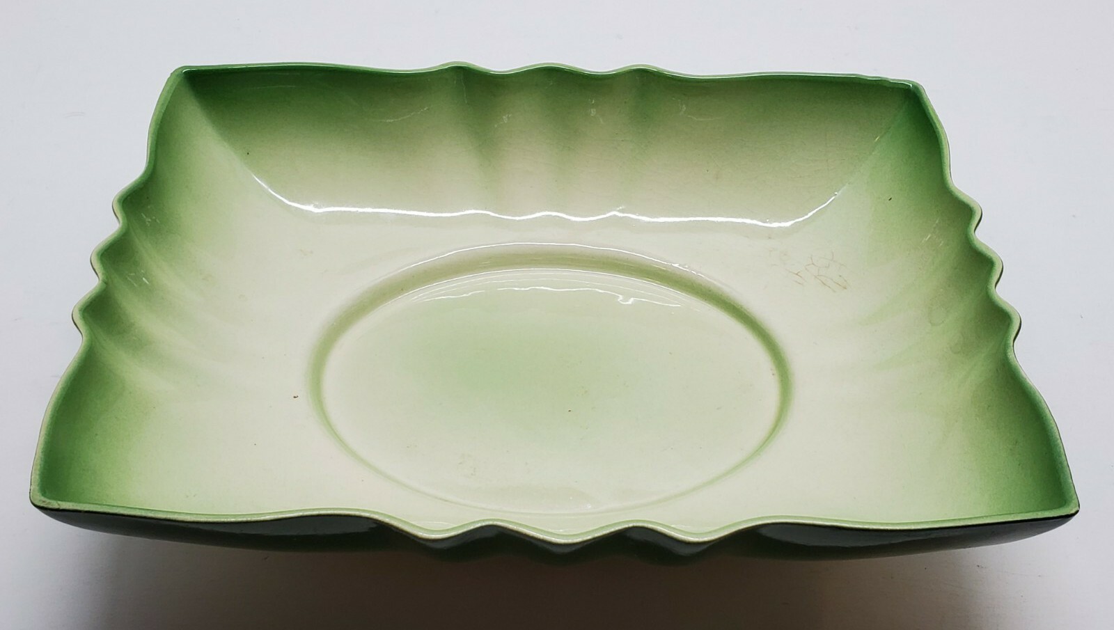 Vtg Retro Cucumber Green Scalloped Ceramic Flower Bulb Planter Dish Rectangular