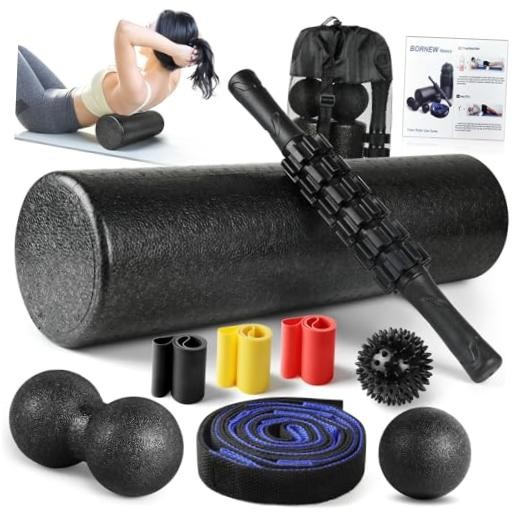 7 in1 Foam Roller Set for Deep Tissue Muscle Massager - Back Roller | Black
