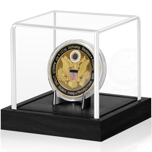 Coin Display Case, Clear Acrylic Showcase with Wood Base & Coin Black 1 Pack
