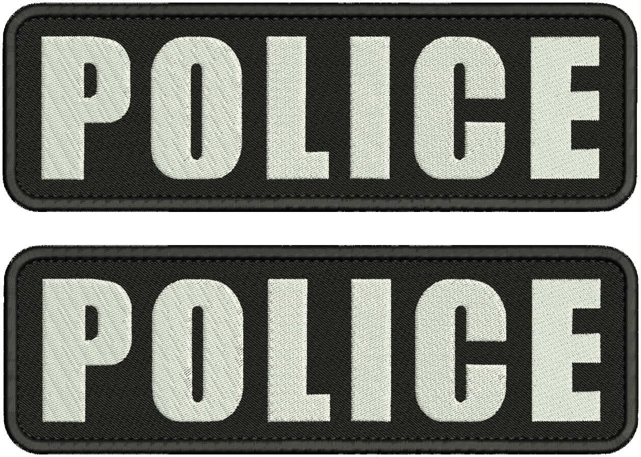 Police 2 Embroidery Patches 10x3'' Velcr0 On Back White On Black