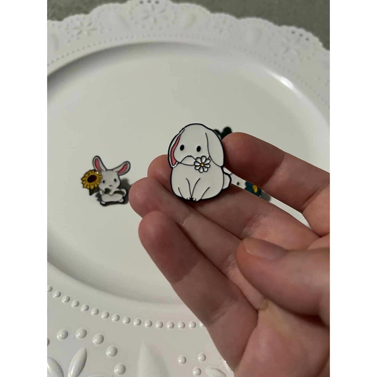 White Bunny Cottagecore Enamel Pins