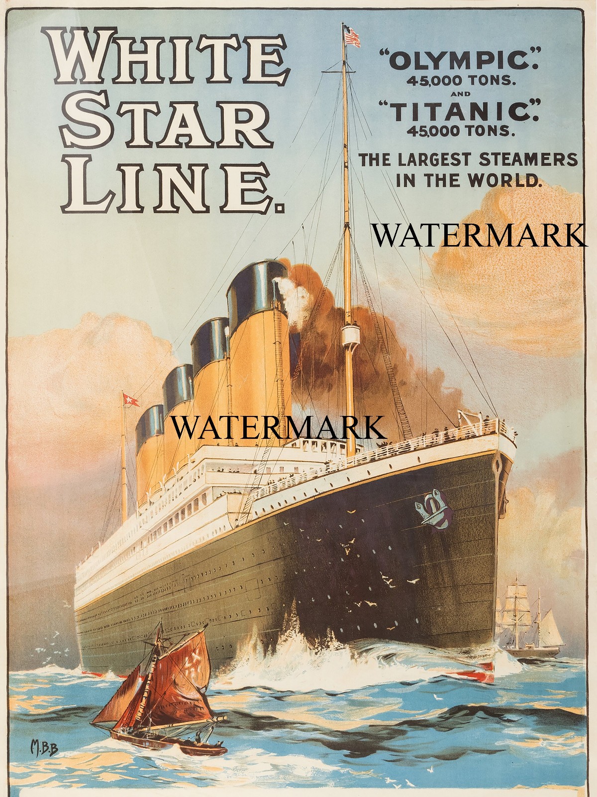 Titanic & Olympic White Star Line Poster Steam 24 x 30" PRODUCTION 24lb Paper