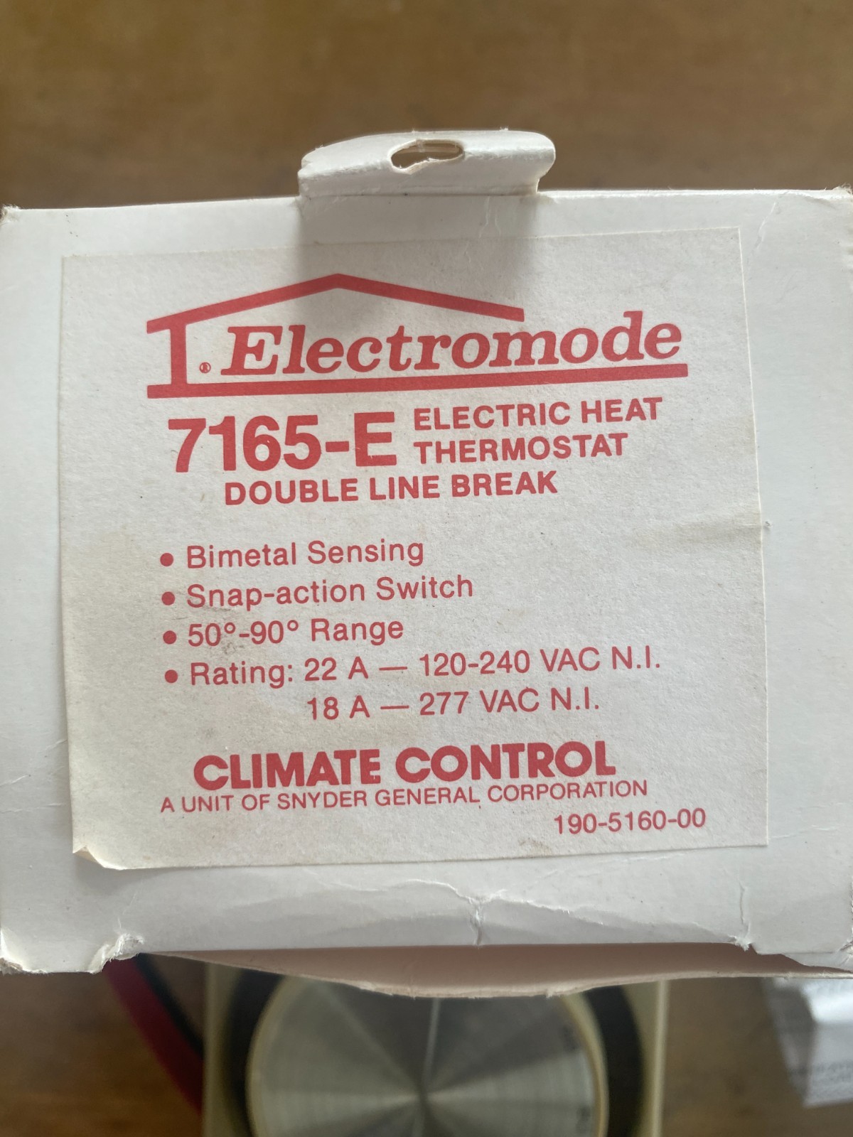 Electromode 7165-E Electric Heat Thermostat Double Line Break NOS Instructions