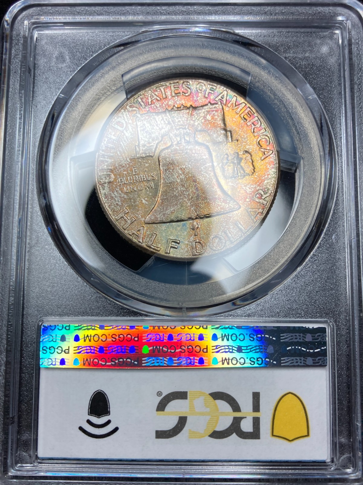 1958-P PCGS MS64 Franklin Half Dollar w/ Exceptional Reverse Rainbow Toning