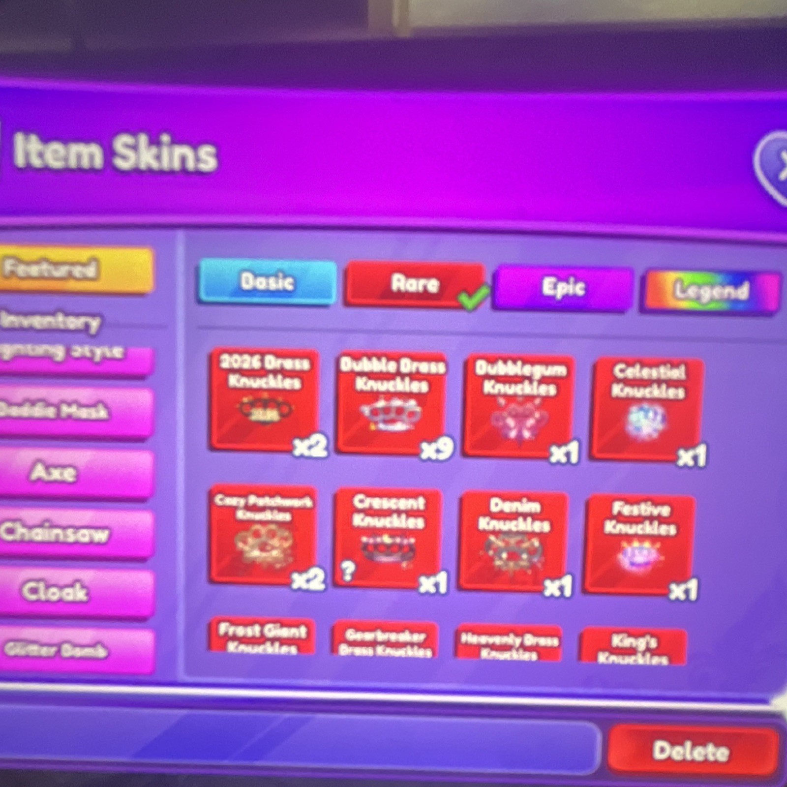 Item Skins Collection with Multiple Rarities - Knuckles, Axes, Chainsaws