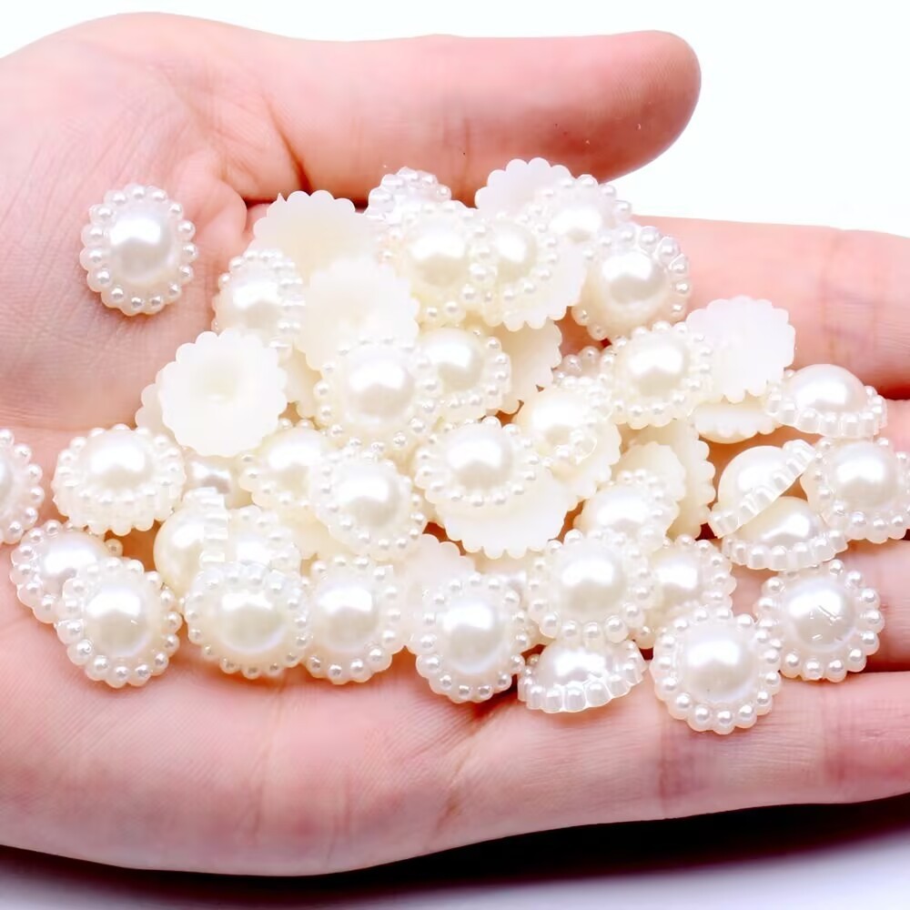 200 Ivory Acrylic Flatback Flower Pearl 10mm Half Pearl Scrapbook Craft