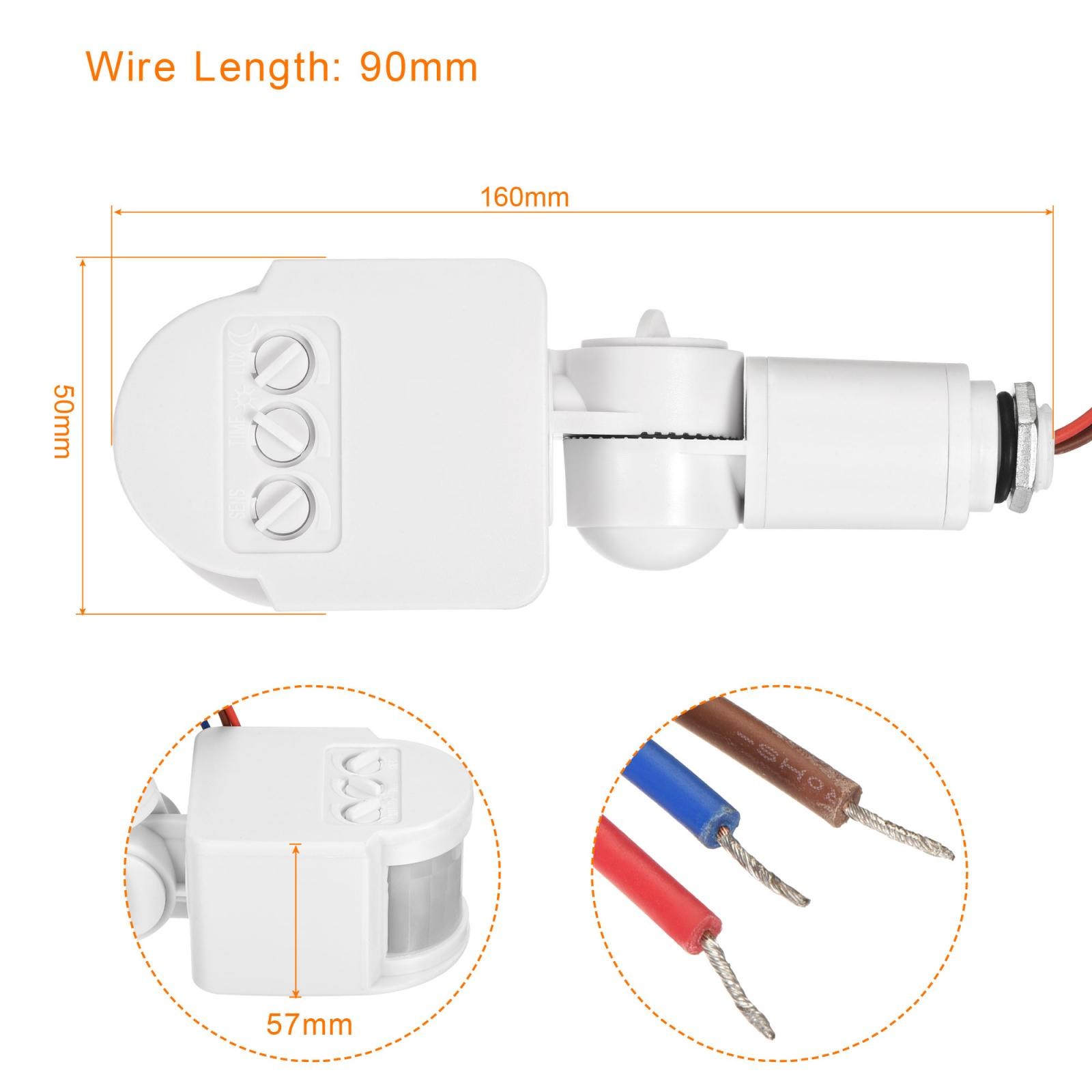 Motion Sensor AC110-240V Infrared PIR Detector Switch Wall Mount White