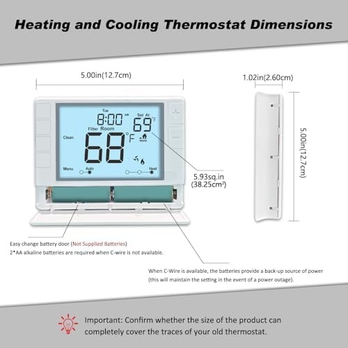 Programmable Thermostat for House, Single-Stage, 1 Heat/1 Cool, Energy-Saving...