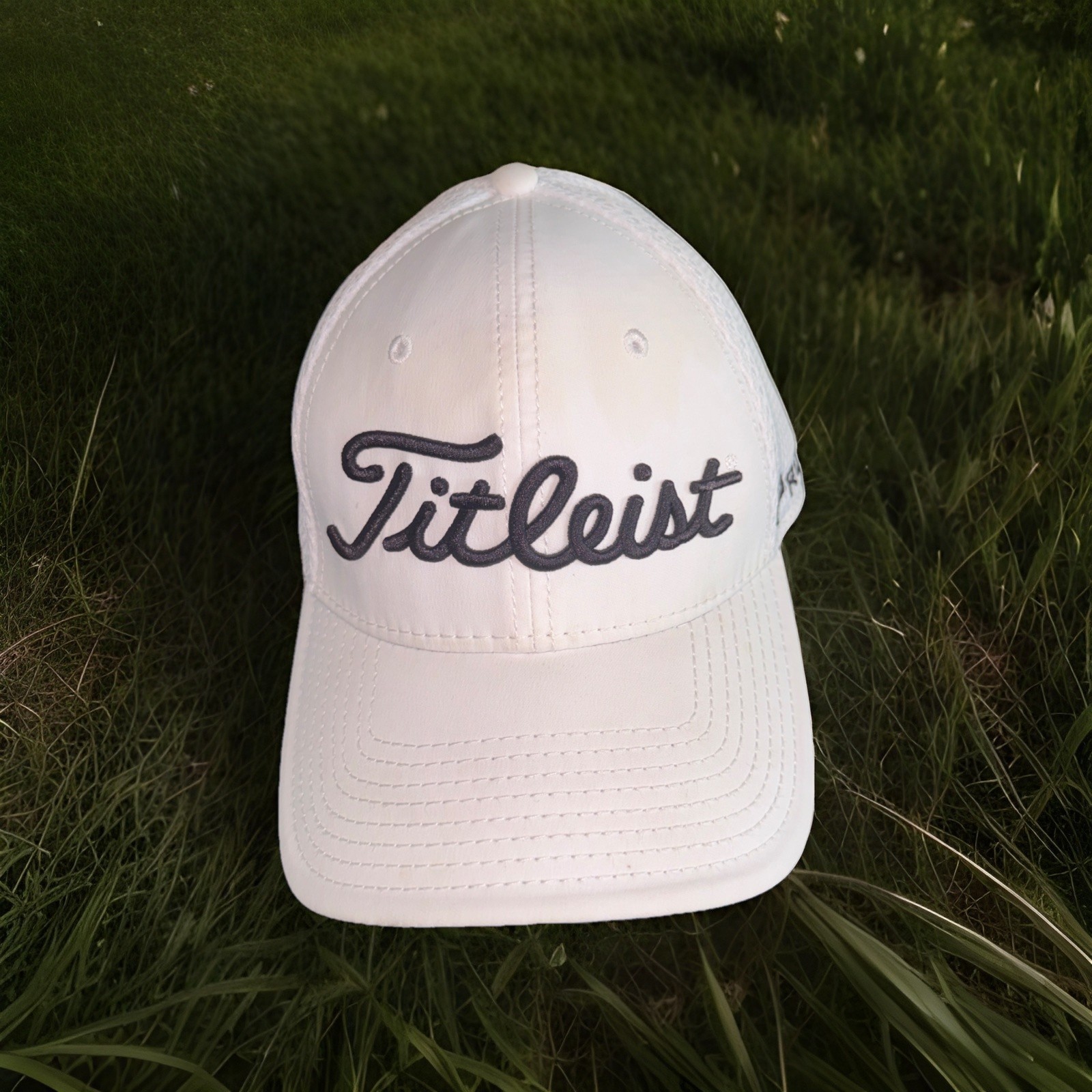 Titleist in thick black Embroidery on White Vented PRO V1 FJ Hat Cap New Era S/M