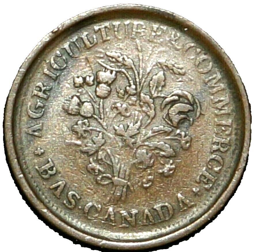 Agriculture & Commerce 1 Sou Token 1836-1838 Montreal Lower CANADA (676F)