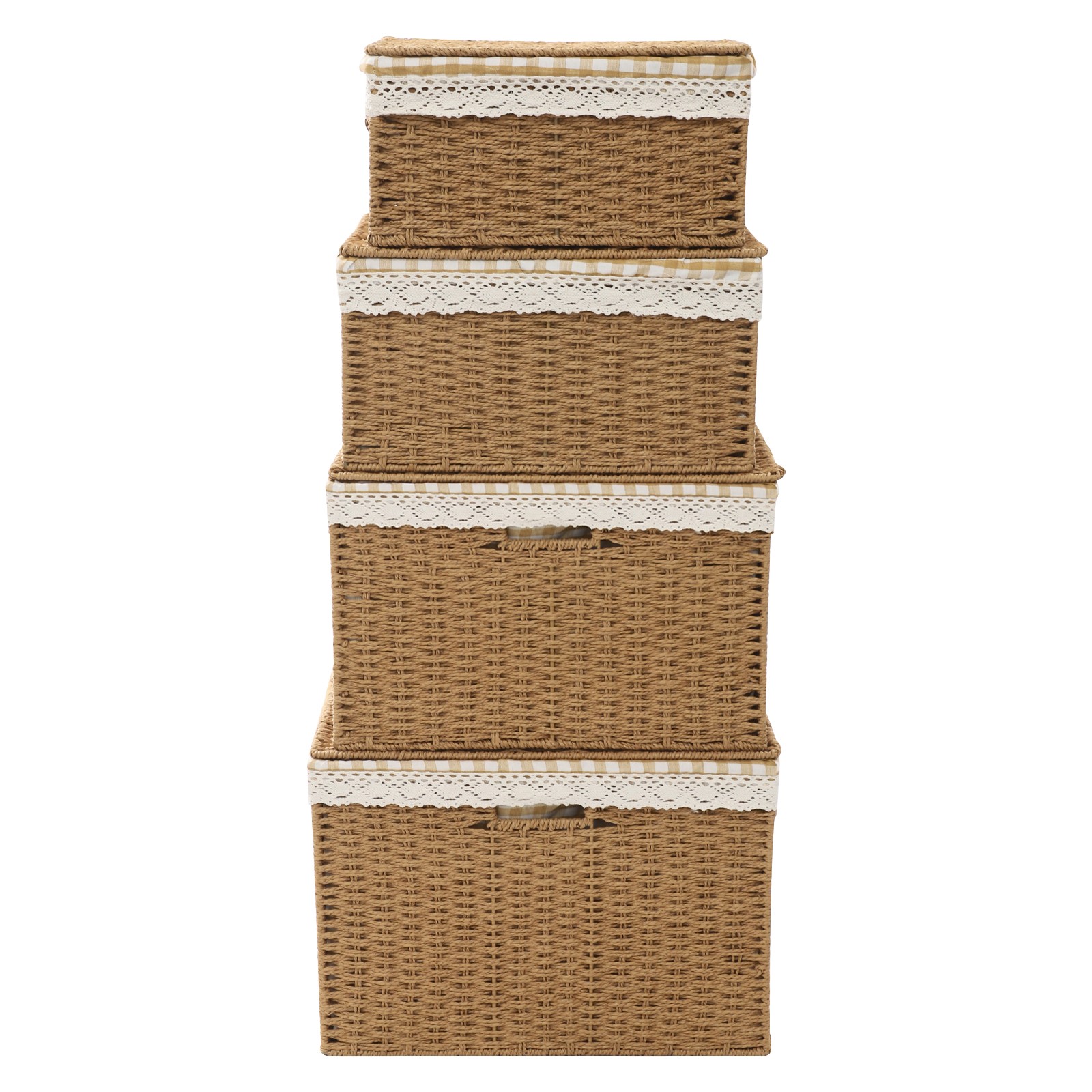 4pcs Large Rope-woven Storage Baskets Boxes Stackable Organizor Bins W/ Liner