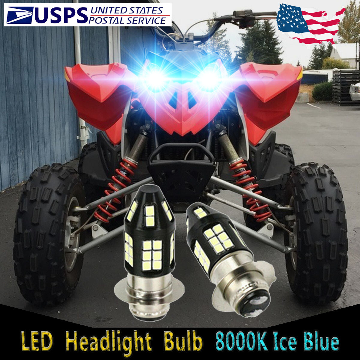 2x H6M Ice Blue 8000K LED Headlight Bulbs For Yamaha Raptor 700 700R 2006-2018
