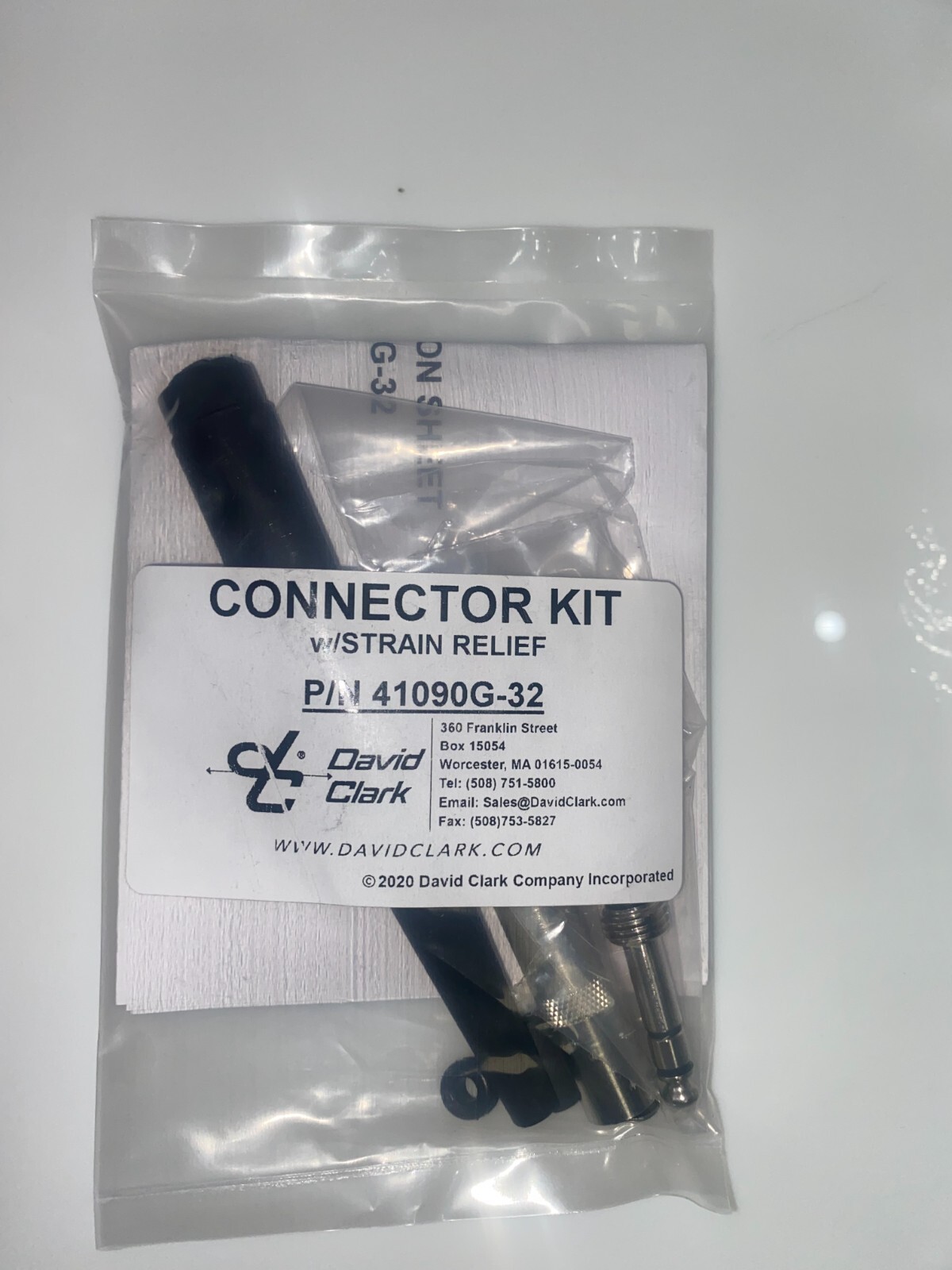 ORIGINAL DAVID CLARK REPLACEMENT CONNECTOR KIT w/ Strain Relief, p/n 41090G-32