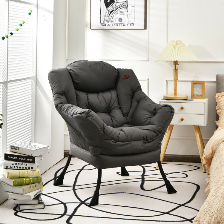 Modern Lazy Sofa Chair Accent Chair Armchair with Steel Frame and Side Pocket