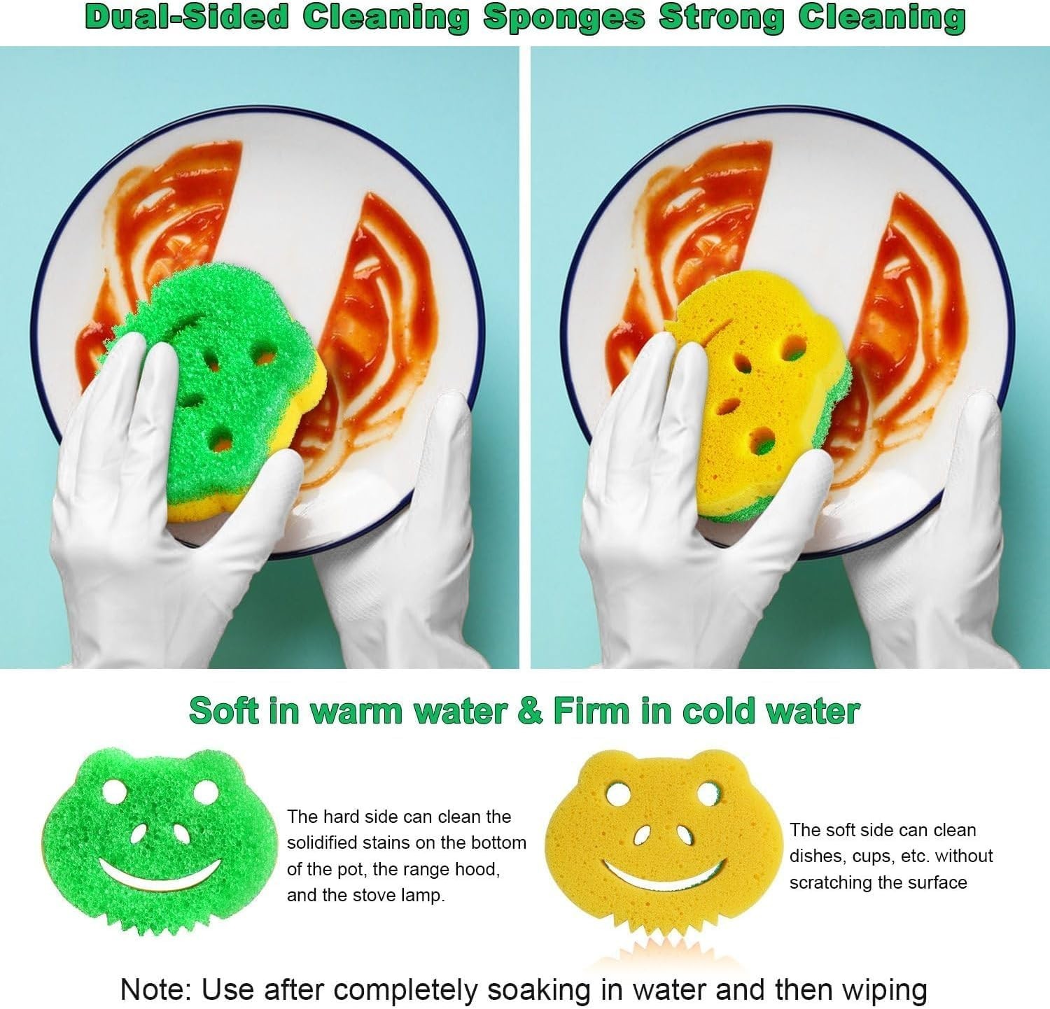 5 Pack Frog Dual-Sided Multi-Functional Scrub Sponge, Dual-Sided Temperature ...