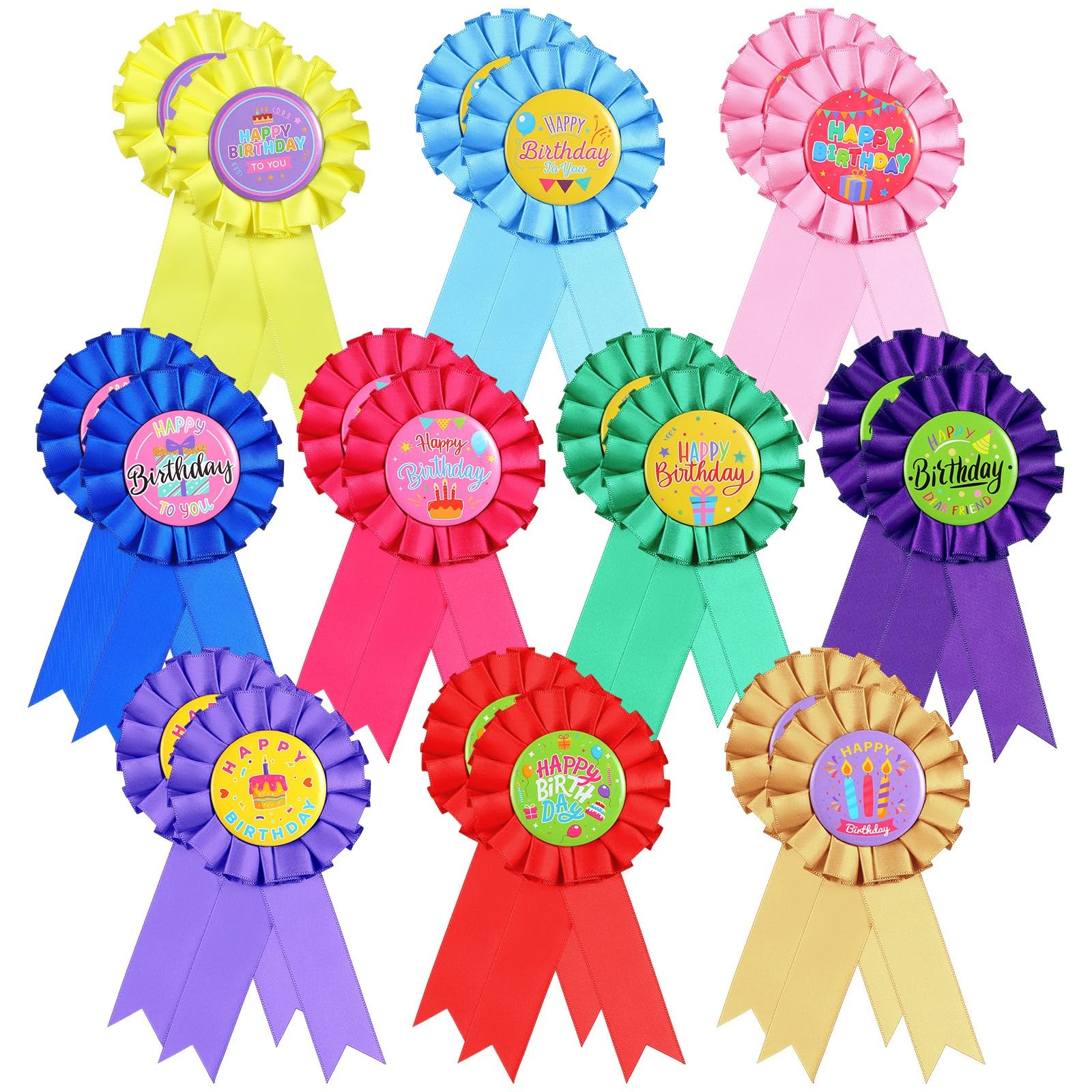 Motiskyy 20 Happy Birthday Pin 2.95x6.3" Ribbon Badge Bulk Party Favor Decor