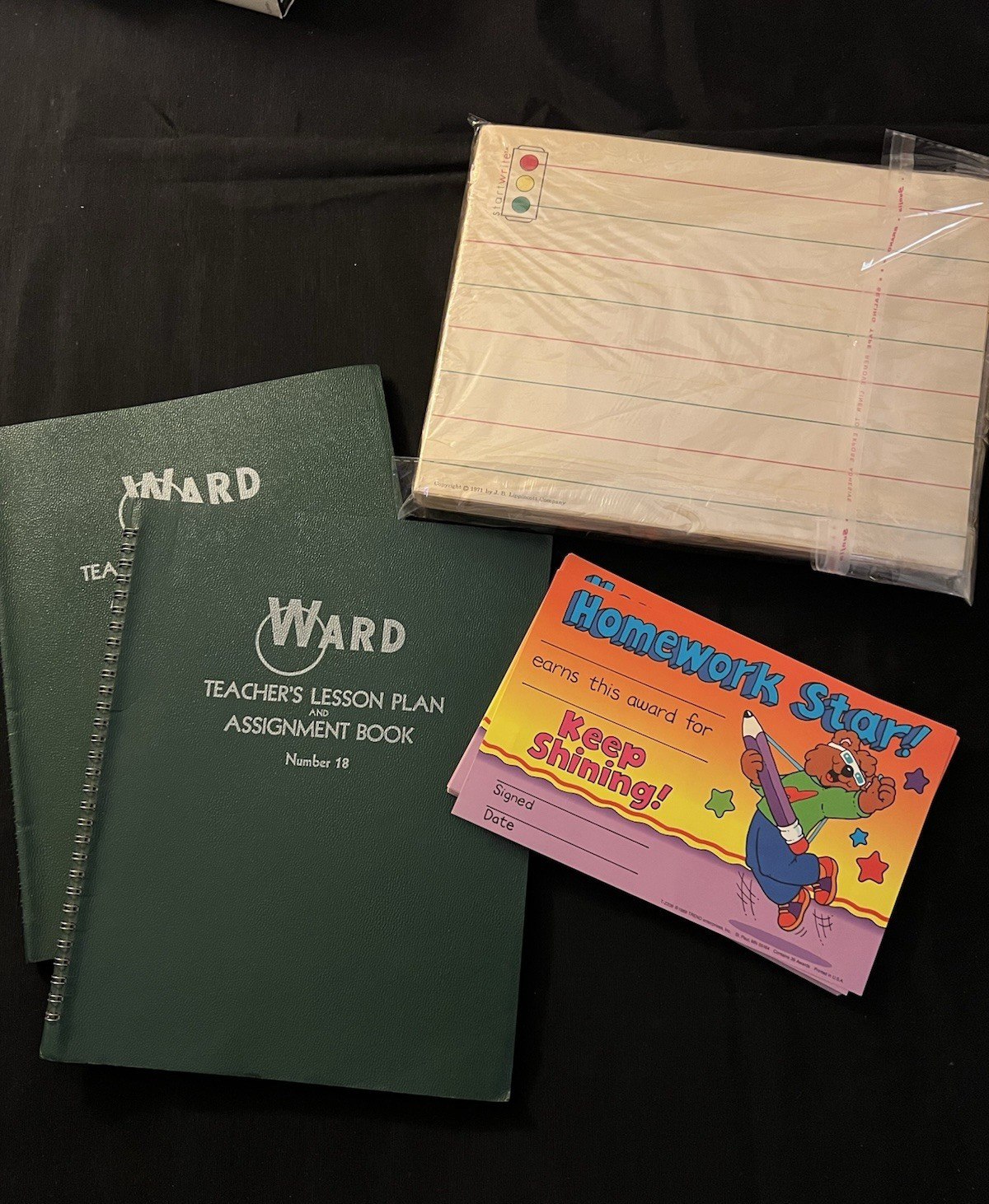 Vintage Teacher's Supplies 2 Lesson Plan  Books Rewards Cards & Primary Paper