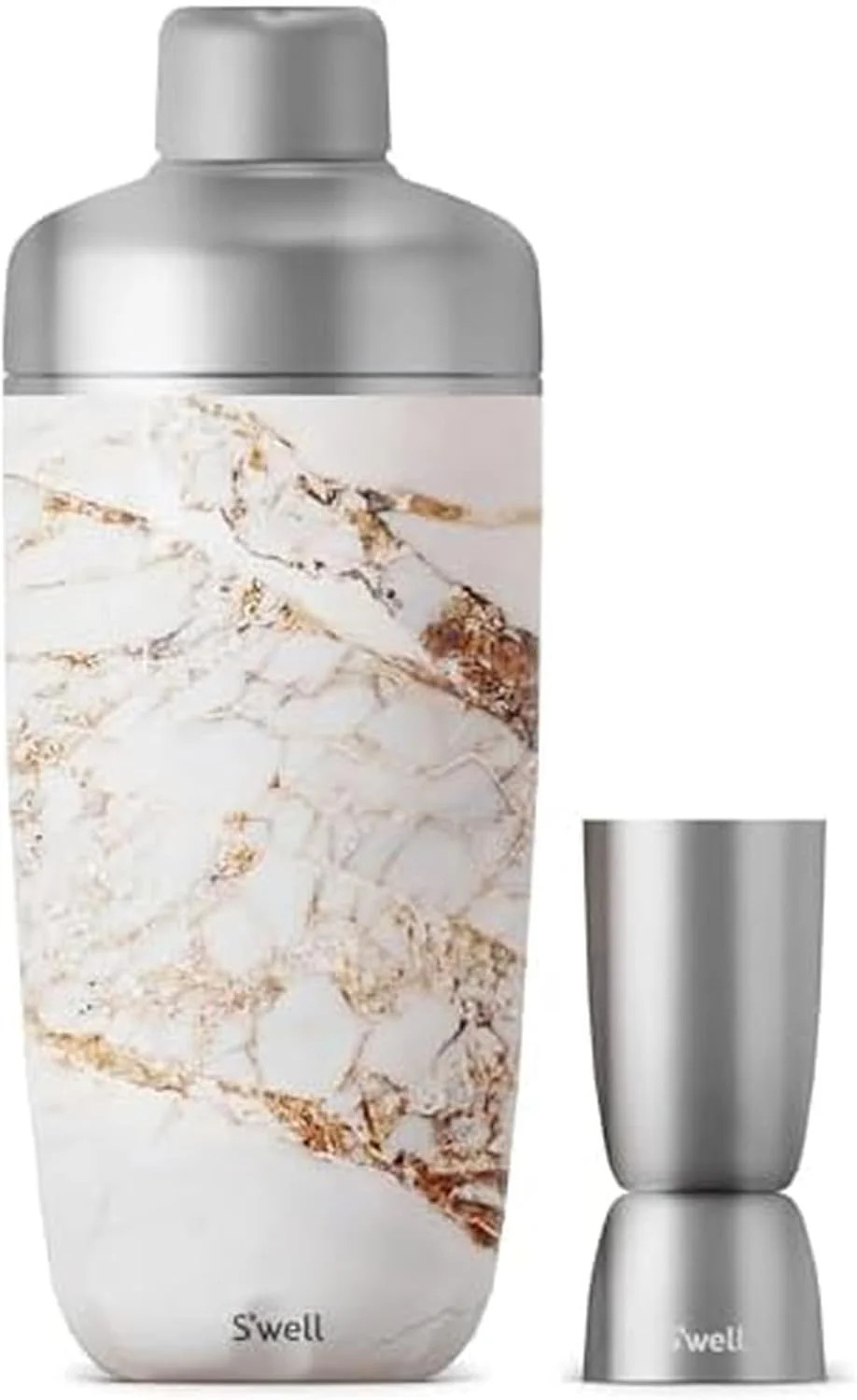 S'well Stainless Steel Shaker Set with Jigger, 18oz, Calacatta Gold