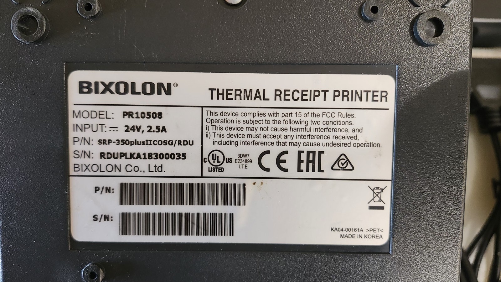 Bixolon Thermal Receipt Printer Model PR10508