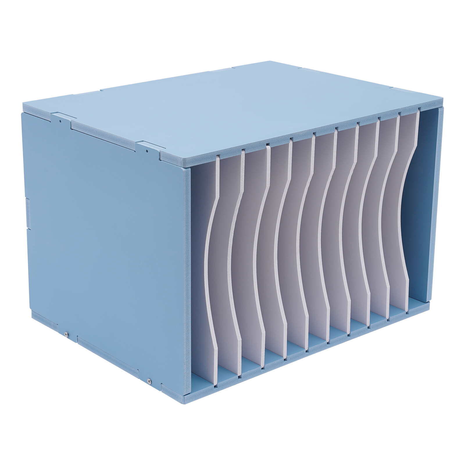 11-Compartment Vertical Desktop Sorter in Blue – Durable File Organizer