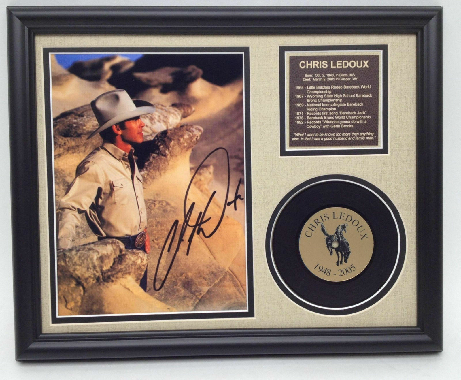 Chris Ledoux Rodeo Champion Cowboy signed photo tribute with mini 33 rpm record