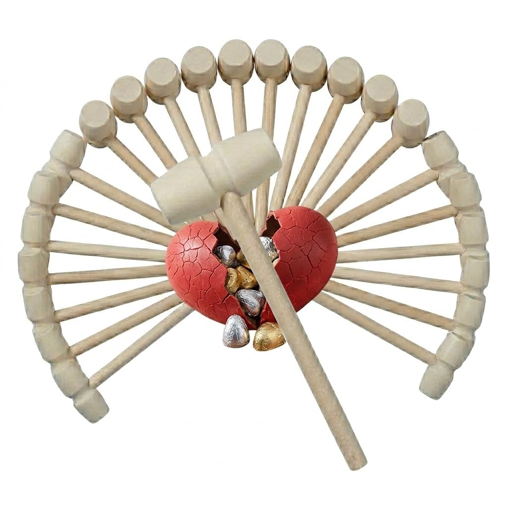 24 Pack Mini Wooden Hammers For Breakable Chocolate Hearts Natural Wood Smash Ma