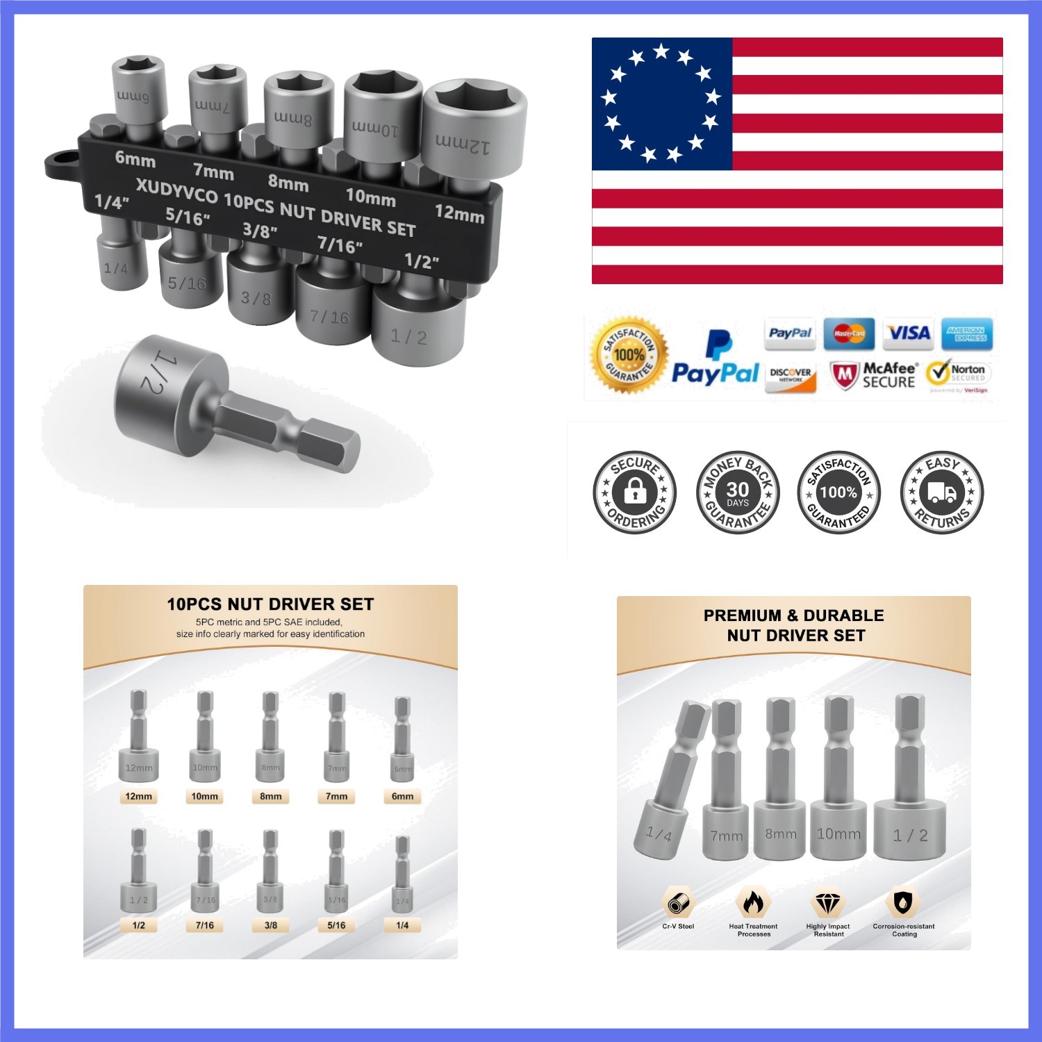 10PCS Power Nut Driver Set for Impact Drill, 5 Metric & 5 SAE | Drill Socket ...
