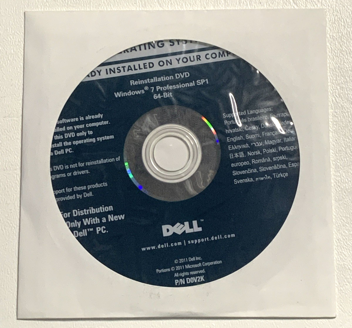 New- Dell Windows 7 Professional SP1 Reinstallation DVD 64-bit Operating System