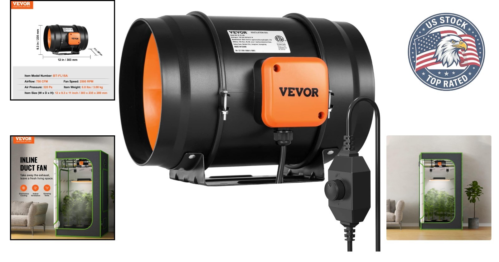 Compact & Quiet Inline Duct Fan - 8-Inch 750 CFM for Efficient Airflow & Climate