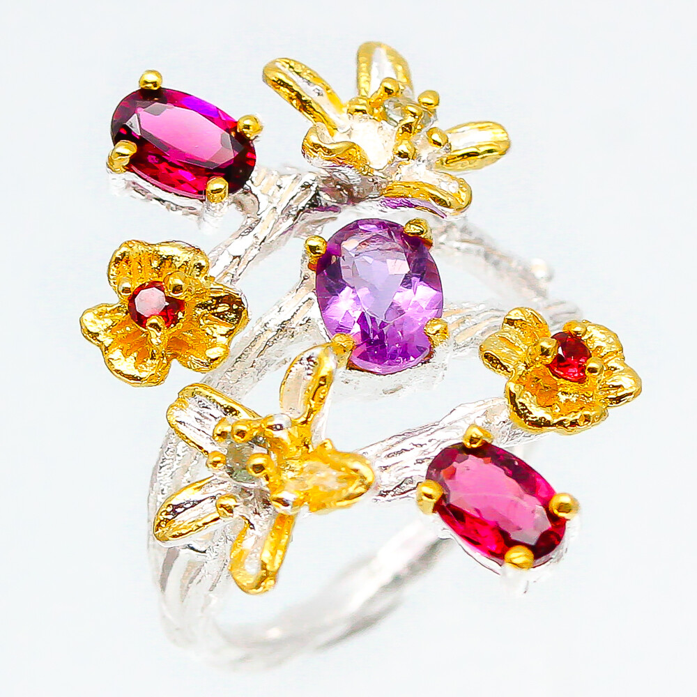 Vintage jewellry Natural Amethyst rhodolite  Silver ring 925 Sterling /RVS136