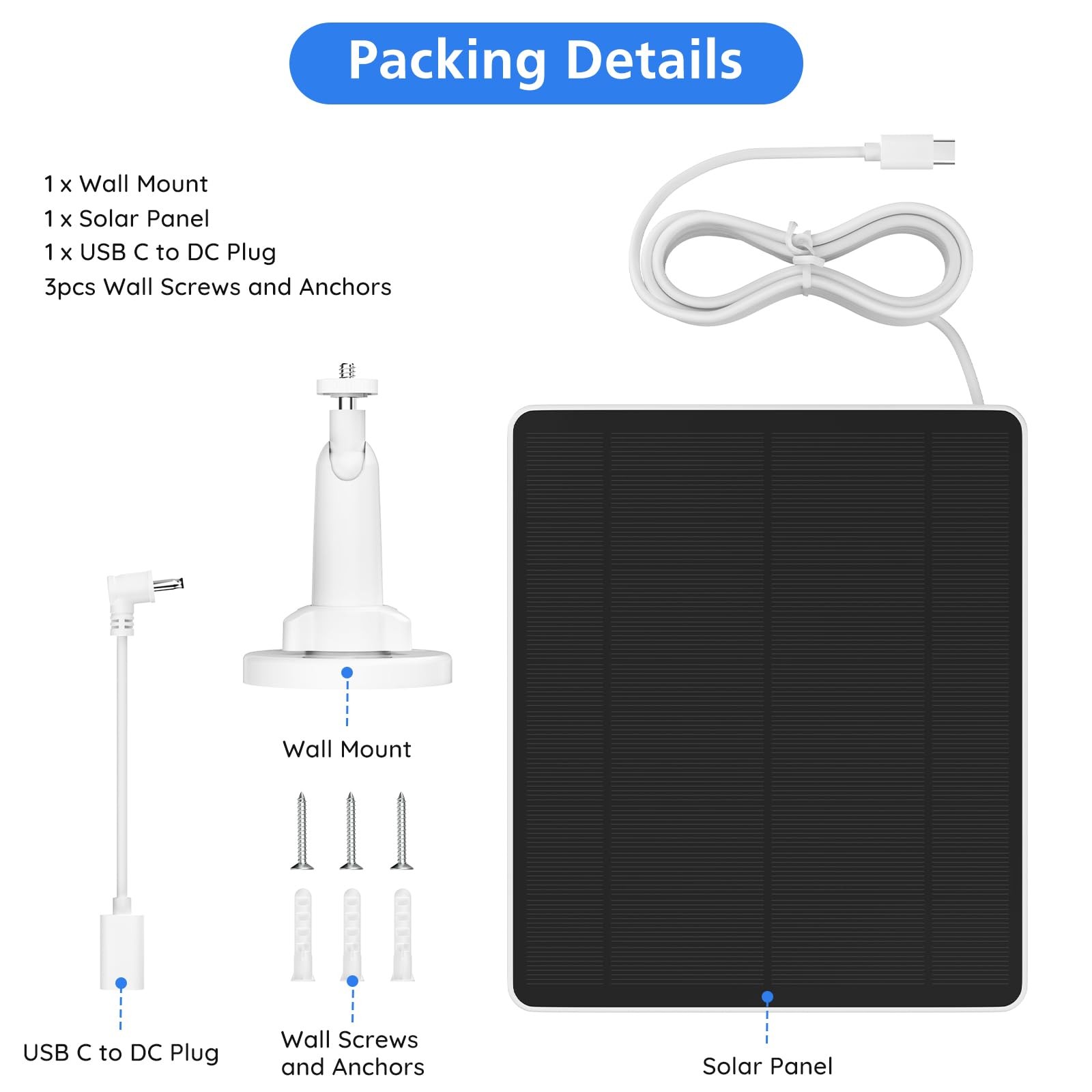 Solar Panel for Ring Camera, Charger Compatible with White