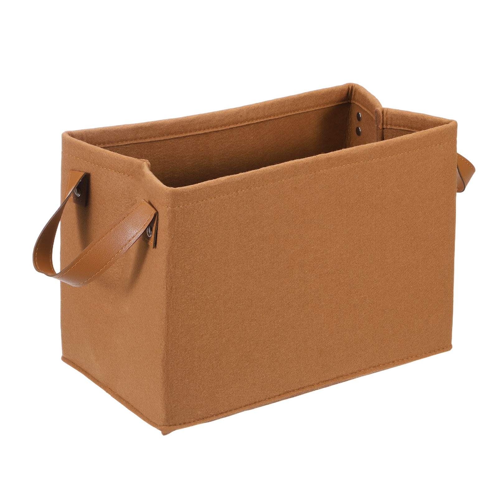 Felt Storage Basket, 12 x 8 x 7 Inch Storage Bins with Pu Handle, Coffee