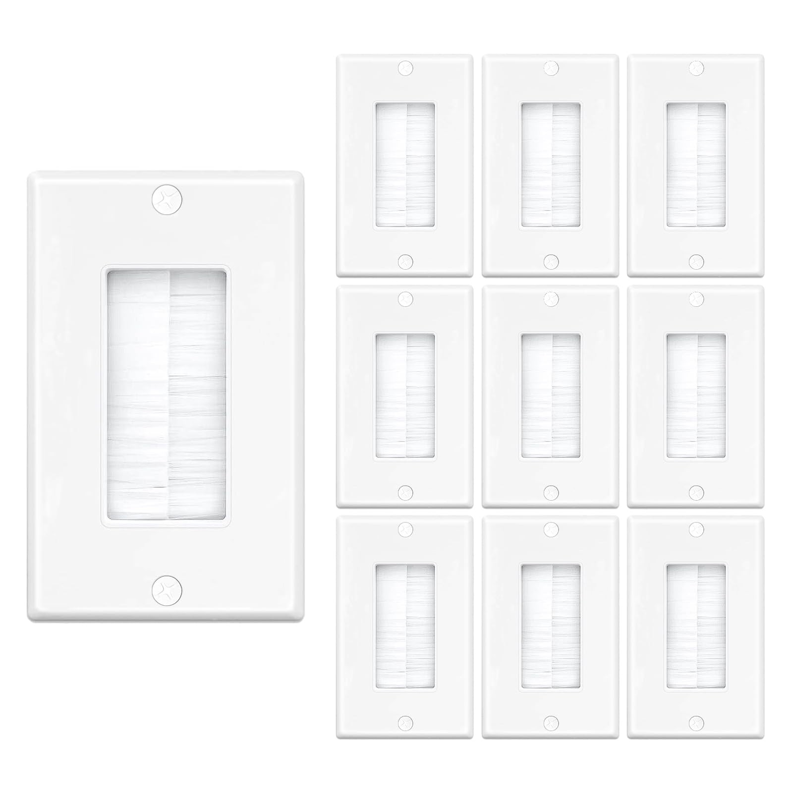 10 Pack Decora Single Gang Brush Wall Plate Cable Pass Through Wire Hider